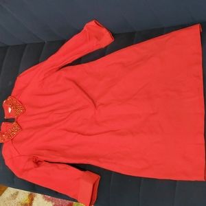 Red mini dress , long sleeve. Crystal collar.  Warn once.